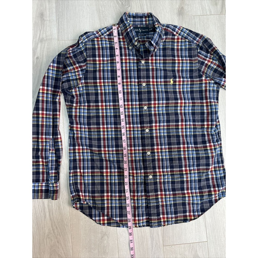 Ralph Lauren Button Down Shirt Mens Sz Medium Blue Red Plaid 100% Cotton Classic - Picture 5 of 6